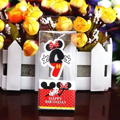 HOT Birthday Number 0-9 Candles Cartoon Mickey Minnie Mouse Happy Birthday Candle Cake Cupcake Topper Party Decoration Supplies