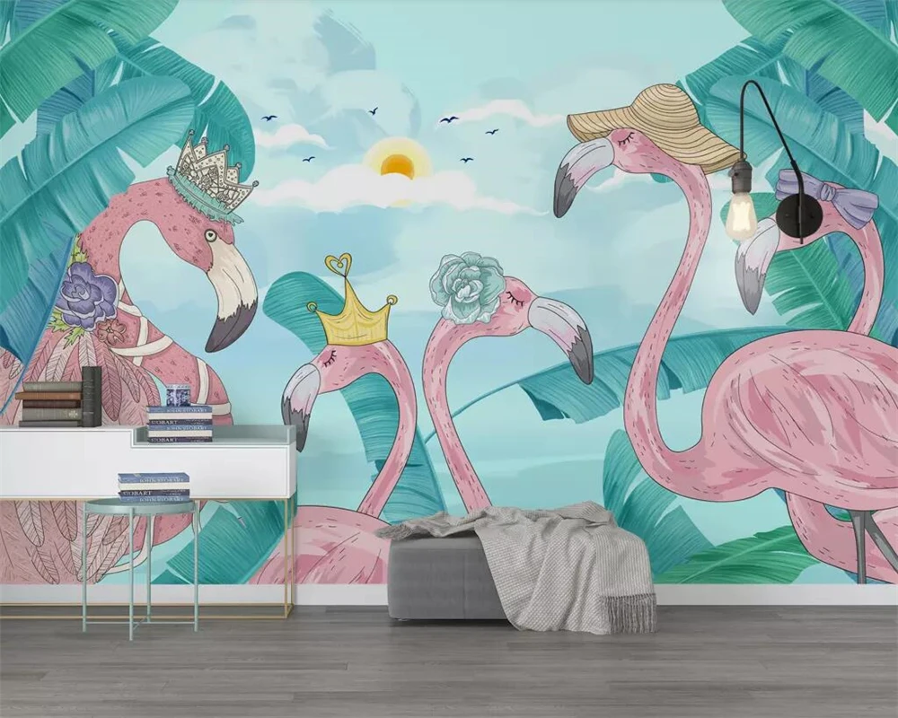 

Beibehang Custom wallpaper fresh tropical plants flamingo TV background wall paper home decoration 3d wallpaper background mural