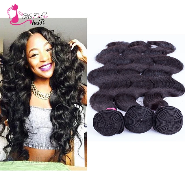 7A Virgin Hair Natural Black Big Wave Lace Closure With 3 Hair Bundles