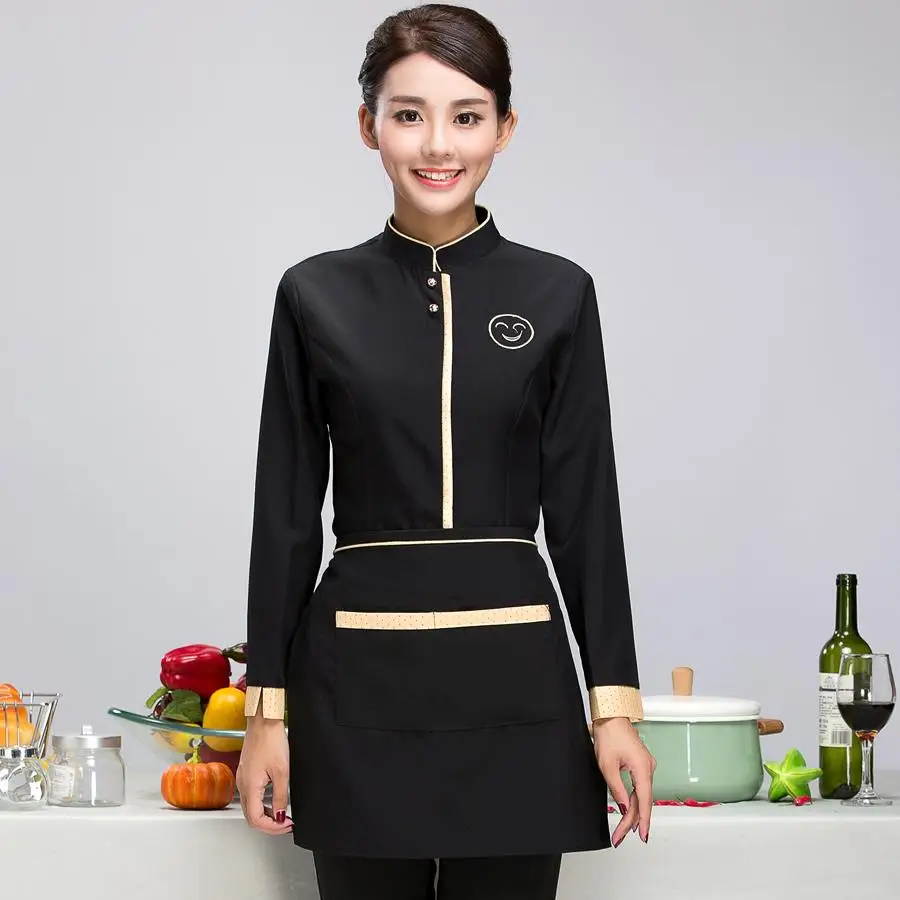 Индивидуальные Black Hotel равномерное Западный форма для официантов ресторана осень-зима с длинными рукавами китайский ресторан рабочая одежда 89 - Цвет: women black