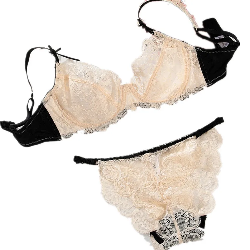 

Women Female Lace Bra Underwear Thin Cup Bra and Brief Set Sexy Lingerie Set Lace Bra Set Plus Size 6 colors