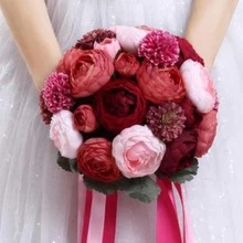 Фиолетовый розовый искусственный цветок букет невесты Корейская свадьба