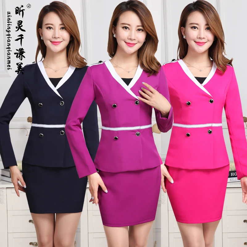 

Airline Stewardess Uniforms Occupation Suit Overalls Long Sleeved Foot Shop Beautician Technician Autumn Winter Clothing J172