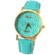NEW Geneva Retro Pu Leather-based Watch Retro Golden Hallowed Flowers Wristwatch Style Watch Quartz Watch Girl Watch eight Colours