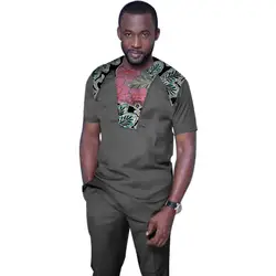 Африканский принт Для мужчин рубашка Dashiki с брюки Комплект из 2 предметов Лоскутная рубашка + брюки Для мужчин наряд по индивидуальному