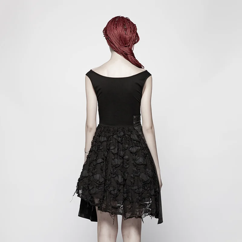 Панк рейв повседневное сексуальное черное рваное модное без рукавов из искусственной кожи женское платье с глубоким v-образным вырезом WQ384
