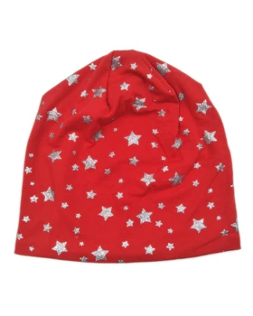 

B17881 Fashion stretchy cottton NEW silver star printed skullcap for women beanies for women design custom