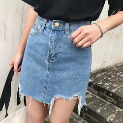 2019 летние женские с высокой талией синий рваные Джинсовые юбки с бахромой с кисточками Повседневное свободные джинсы хараюку мини-юбка для