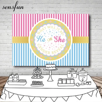 

Sensfun Pink Light Blue White Striped Gender Reveal Backdrop He Or She Boys Or Girls Photography Backgrounds 7x5FT Vinyl