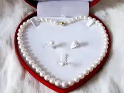 Ddh001363 Красивый белый жемчуг кольцо серьги ожерелья 17 "7-8 мм