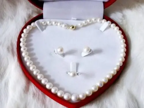 

ddh001363 Beautiful white pearl necklace earring ring 17" 7-8mm