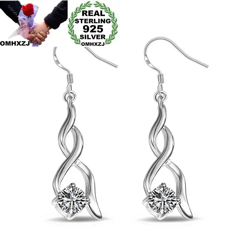 

OMHXZJ Wholesale Personality Fashion OL Woman Girl Party Wedding White Twisted Zircon 925 Sterling Silver Earrings YE296