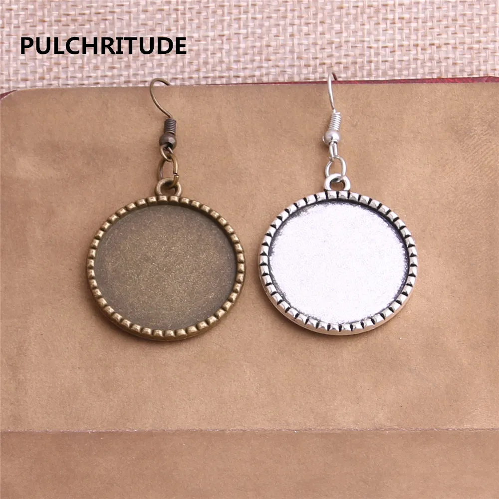 

PULCHRITUDE 15PCS Fit 25mm Dia Alloy Two Colors Round Cabochon Setting Earring Base Fit For Dangle Earring DIY T0640