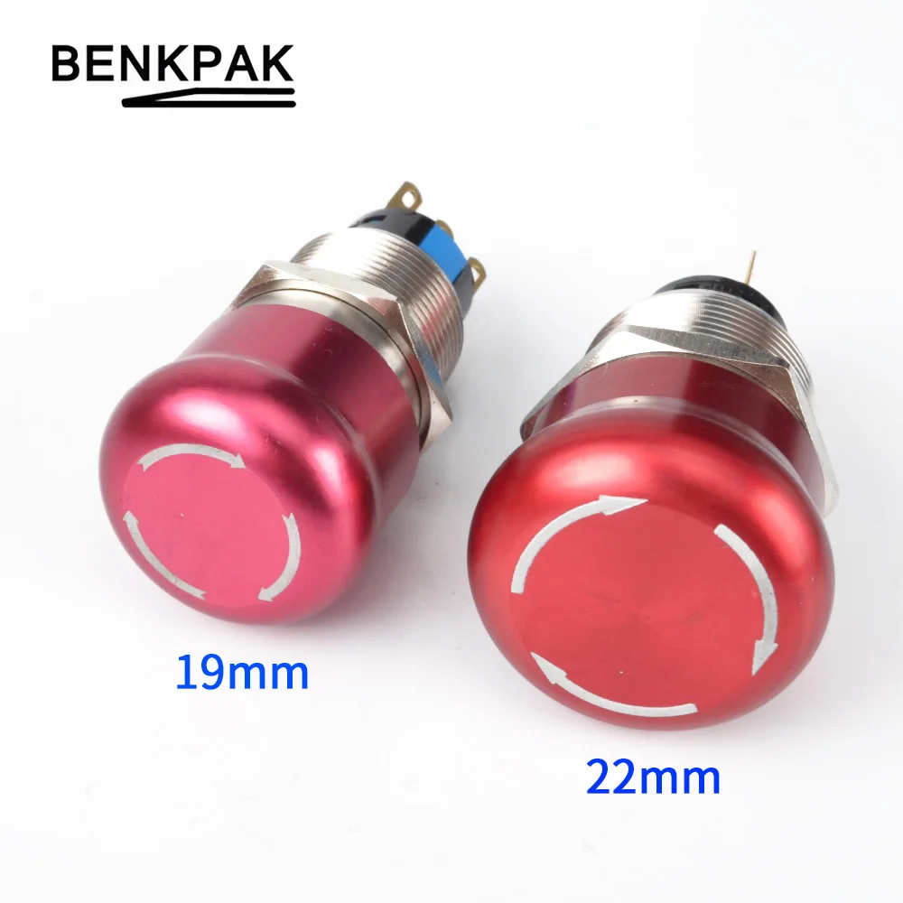 

1PC 19mm/22mm 1NO 1NC Mushroom Emergency Stop Button Press Button Metal Waterproof Aluminum Push Button Switch