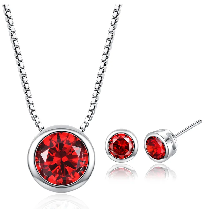 Классический Простой корейский стиль круглый кристалл кулон ожерелье серьги 925 пробы серебряные ювелирные изделия набор для девушки подарки
