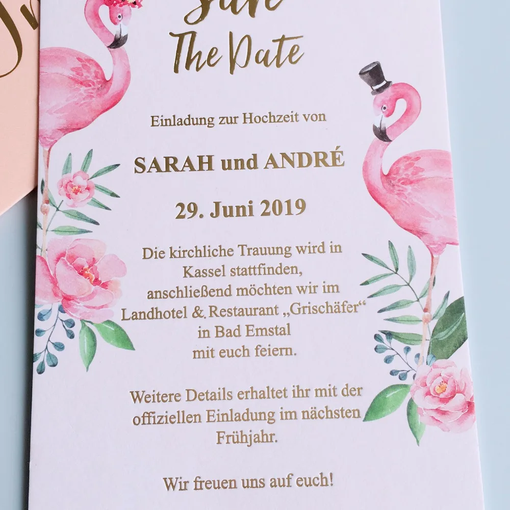  Gold Foil Printing Wedding Invitation Cards for Luxury Wedding Theme Pink Swan Invitation With Enve - 32879369467