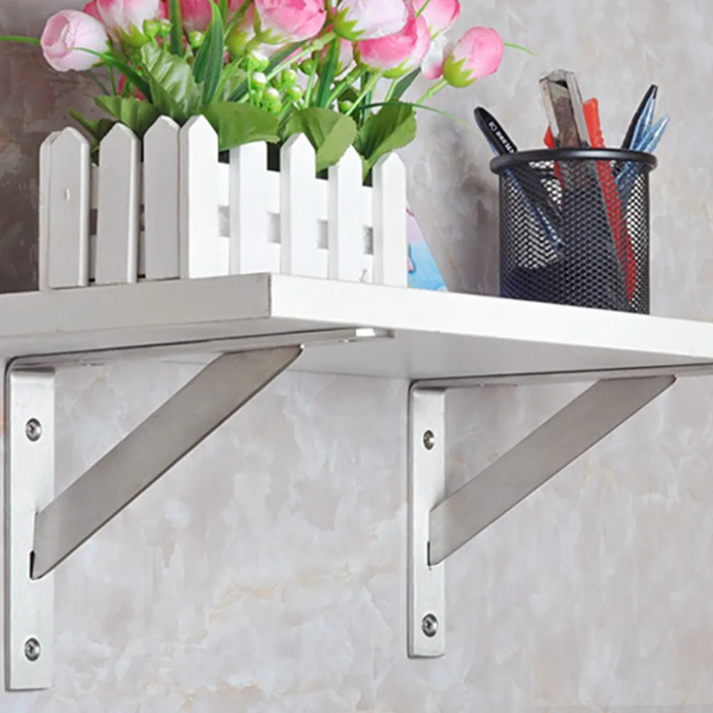 

2017 Newest 2Pcs Practical Stainless Steel Silver Color Tripod Bracket for Wall Shelf Bookcase Compartment Support Frame