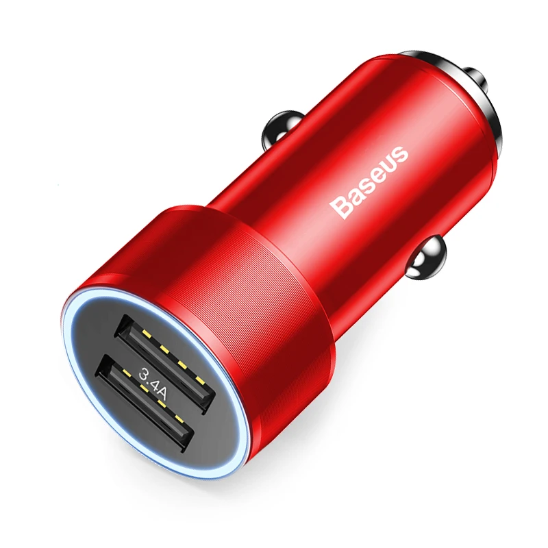 Автомобильное зарядное устройство Baseus 3.4A с двумя usb-портами для iPhone xs, samsung, Xiaomi, iPad, 2 порта, светодиодный, автомобильное зарядное устройство для мобильного телефона, быстрое автомобильное зарядное устройство - Тип штекера: Red