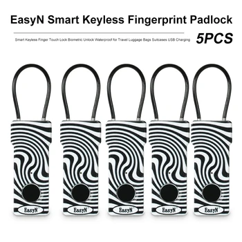 

5PCS Smart Keyless Fingerprint Padlock Smart Keyless Finger Touch Lock Biometric Unlock Waterproof for Travel Luggage Bags