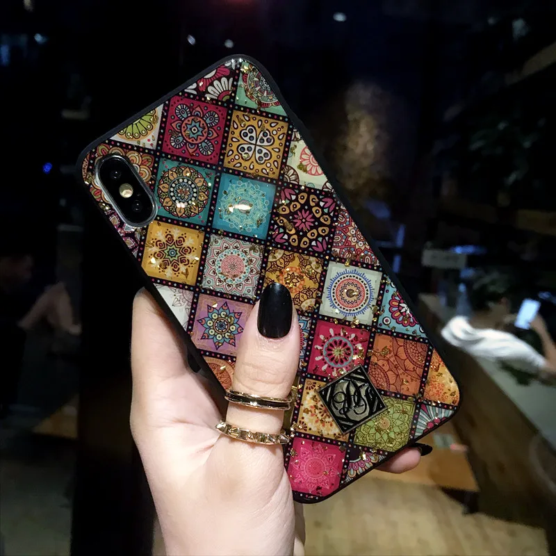 الفاخرة بلينغ بريق الهاتف خزائن هاتف آيفون X 8 7 6 6 S زائد الذهب احباط لينة غطاء سيليكون ل فون XS ماكس XR الرجعية زهرة حالة
