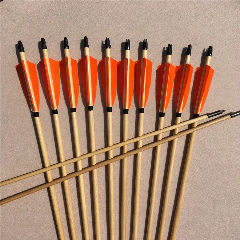 12 шт. полный Orange деревянная стрела индейки Перо для изогнутый лук Longbow стрельба из лука Охота