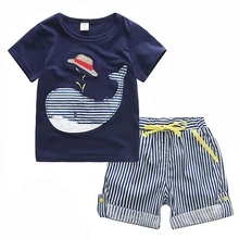 80-130cm Cotton Kids Boys Clothes Children Clothing Sets Summer Baby Boy Clothes Cute Whale Children’s Sets T-Shirt Denim Pants