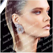 Jankelly, известный дизайн, роскошные популярные Геометрические цветы, полностью покрытые цирконием, свадебные серьги, модные ювелирные изделия