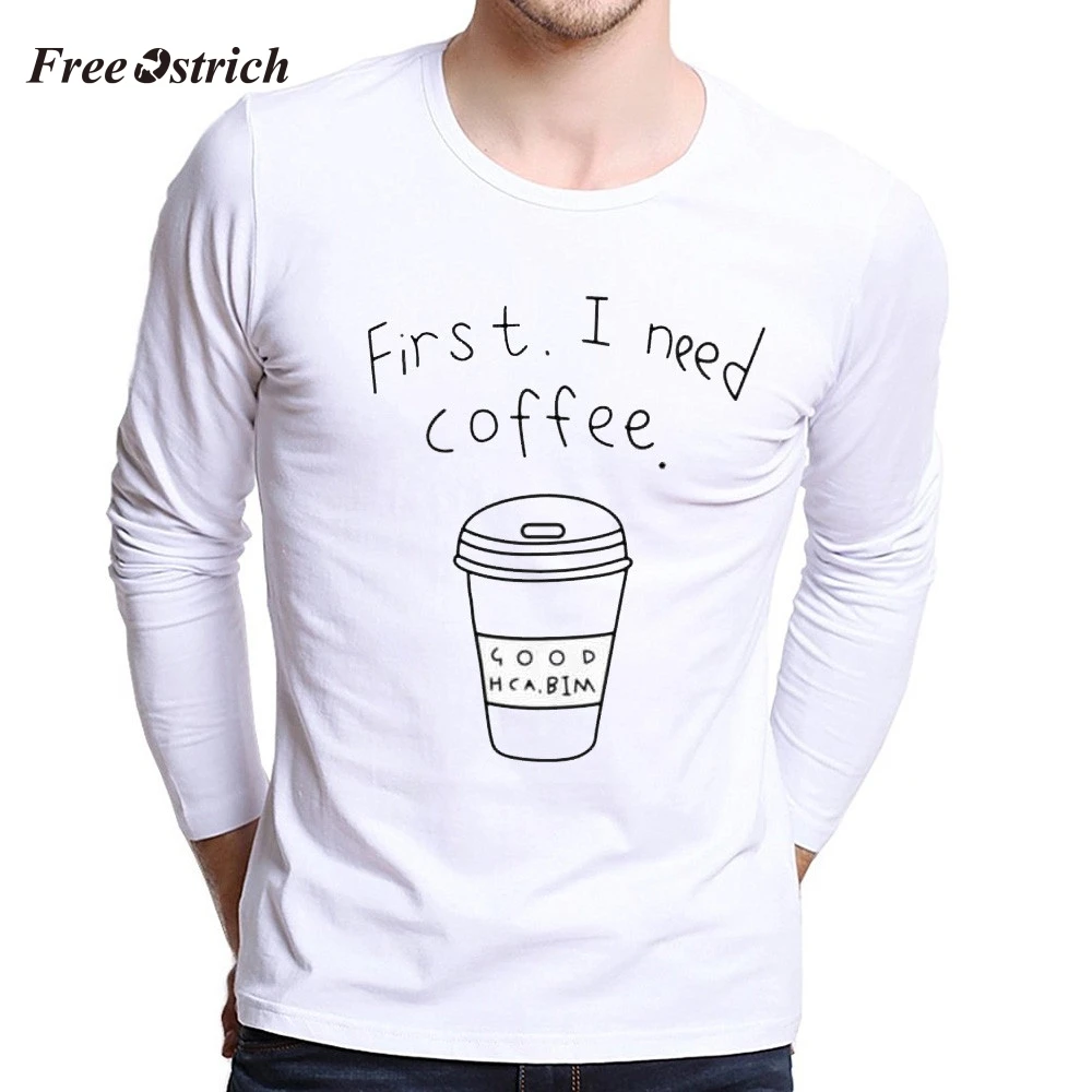 Бесплатная Страус Мужская первая I Need coffee футболка с длинным рукавом размера плюс
