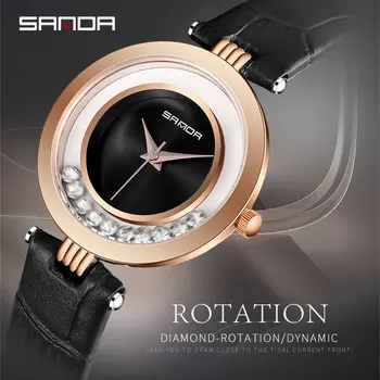 

Ladies watches luxury brand SANDA Fashion leather bracelet diamond female waterproof quartz wristwatches Dress women watch