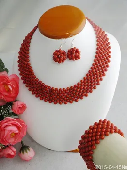 

W-3912 Charming Red Coral Beads Britishn Beads Necklace Set For Women