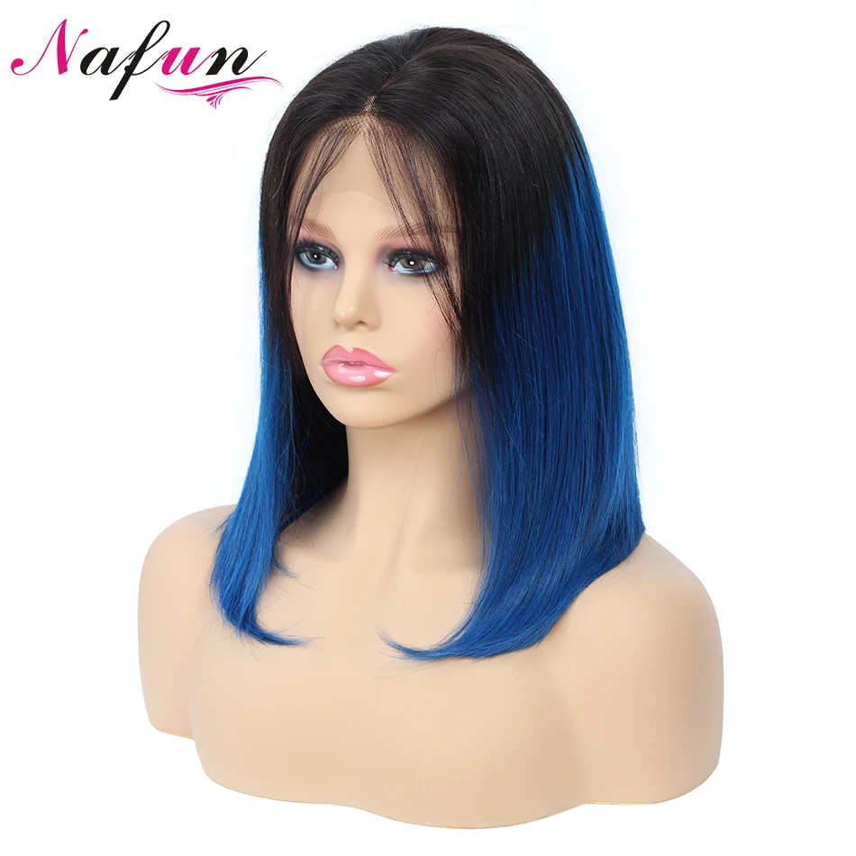NAFUN 13x4 Короткие прямые синтетические волосы на Синтетические волосы на кружеве парики из натуральных волос бразильский парик 1B/27/99J/розовый