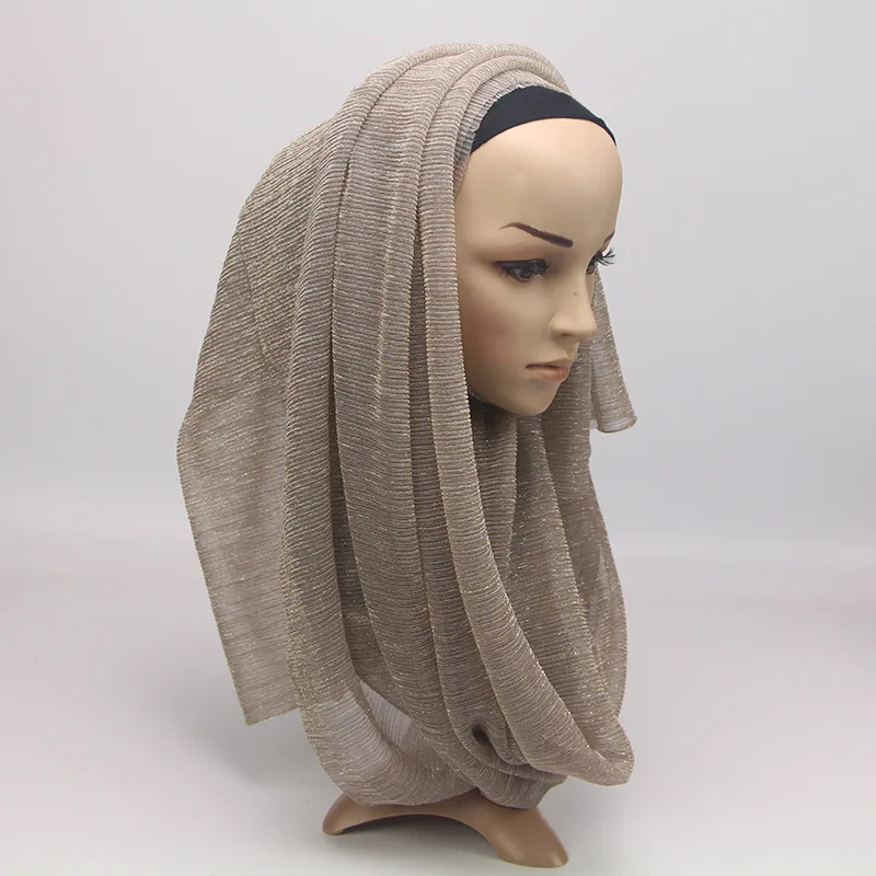 75x180 см Модный платок исламский мусульманский тюрбан Женская Золотая шаль Хиджабы шарфы арабский Дубаи сплошной шарф в разных цветов - Цвет: Хаки