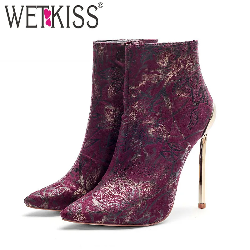 WETKISS Big Size 33 43 High Heels Women Boots Printing Bootie Winter