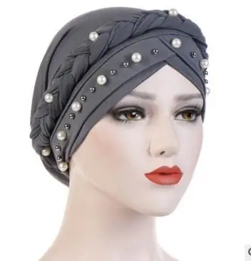 Oeak женский платок на голову обруч мусульманский мягкий Рак химиотерапия шапка-тюрбан шапки Бусы коса выпадения волос бусины исламский индийский шапка - Цвет: D