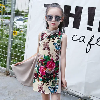 

Girls Chinese Style Mini Dresses Princess Knitted Cotton Flower Sleeveless Summer Sundress Baby Party Birthday Dress AA51726