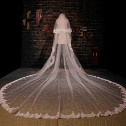 Luxury 3.5 Meters Two Layers Ivory Beautiful Cathedral Lace Bridal Veils Wedding Veil With Comb Veu De Noiva Free Shipping