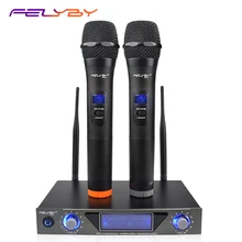 FELYBY Профессиональная студия двойной VHF беспроводной конденсаторный караоке микрофон для компьютера/PC/DVD/tv/динамик с комплекты передатчиков