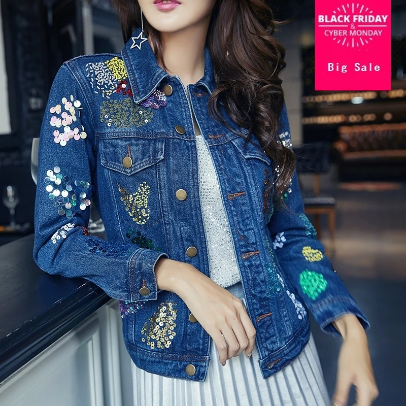 jaqueta jeans bordada feminina