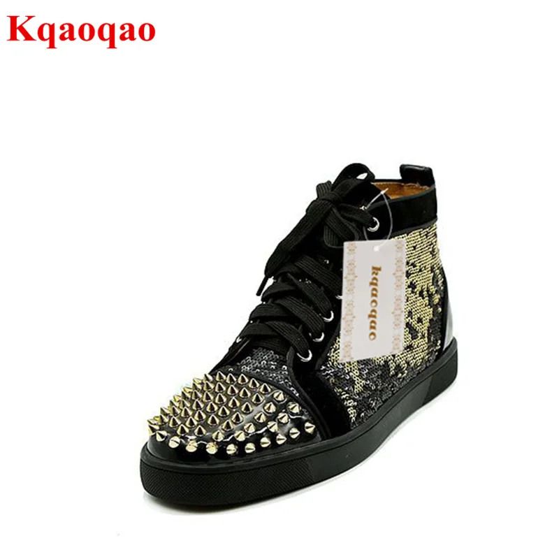 

Gold Color Rivets Embellished Men Casual Shoes Lace Up High Top Men Sneaker Spike Shoes Flats Brand Star Shoes Hommes Chaussures
