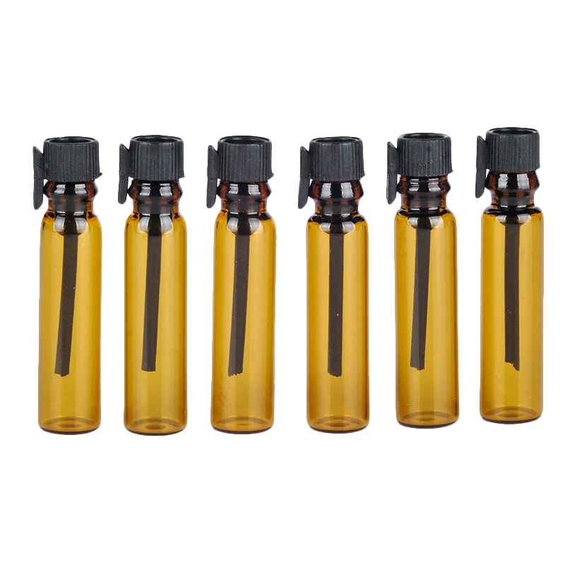 

10pcs 1ml Brown Glass Empty Bottle Mini Essential Oil Perfume Bottle Container With Black Cap Makeup Tools