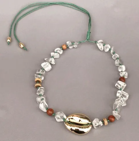 

Natural macadam design necklace with gold shell and wooden beads characteristic handmade handicraft jewelry