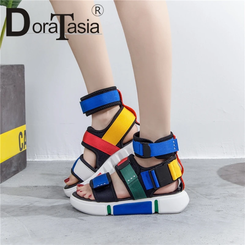 

DORATASIA New INS Hot Colored Platform Sandals Women 2019 Summer Fashion Flat Dad Shoes Casual Women Wedges Shoes Woman