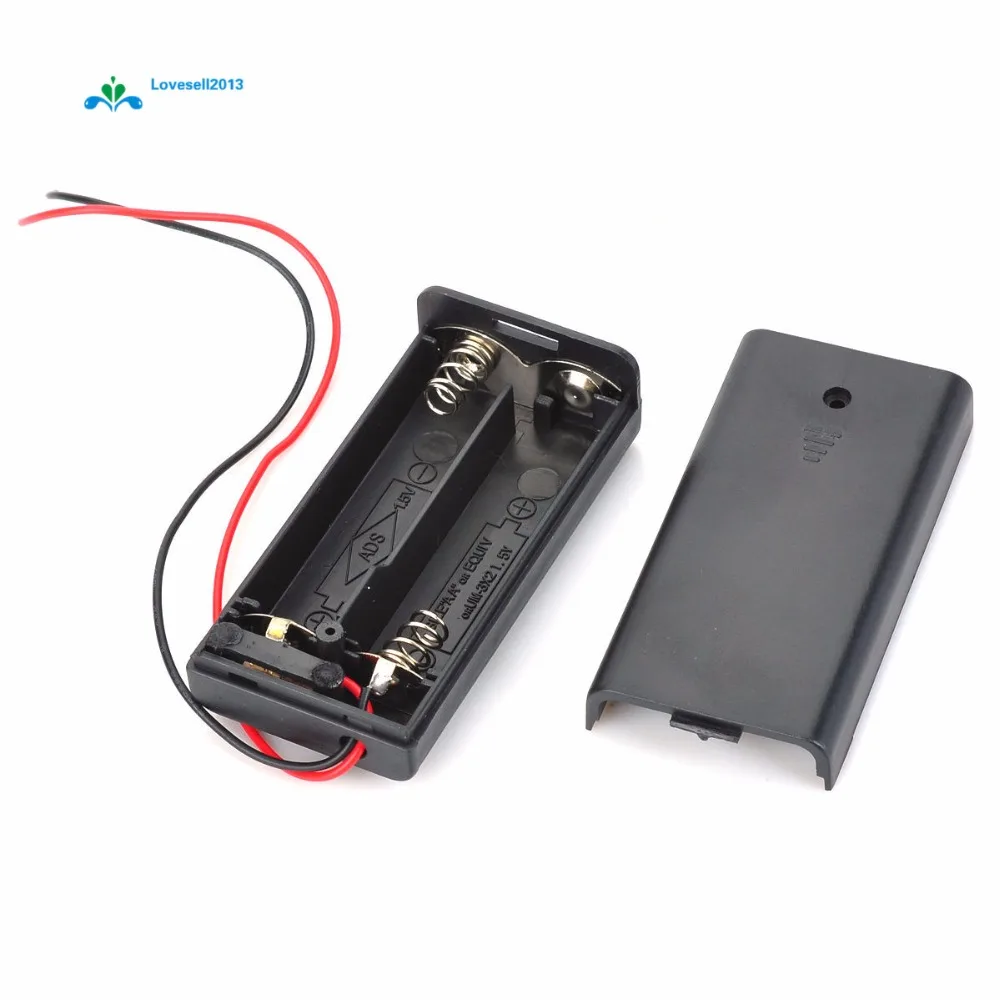 

2 AA Battery Storage Case Plastic Box Holder with Cable Lead for 2 x AA Battery Soldering Conting Black