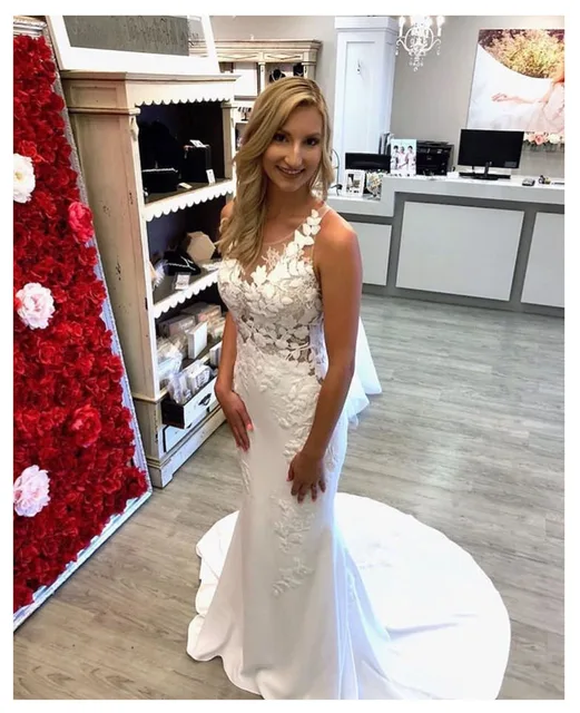 Lorie Lace Wedding Dress 3d Flowers 2019 Simple Mermaid Beach
