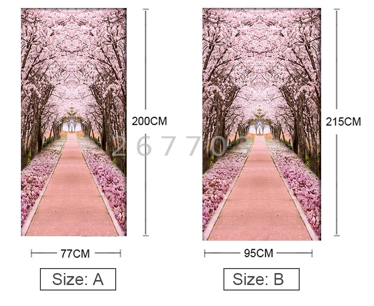 Розовая вишня, дерево, дорожка, настенная бумага, дверь, наклейка для гостиной, спальни, ПВХ, самоклеющаяся, водонепроницаемая, для двери, Декор, Фреска, 3D наклейки