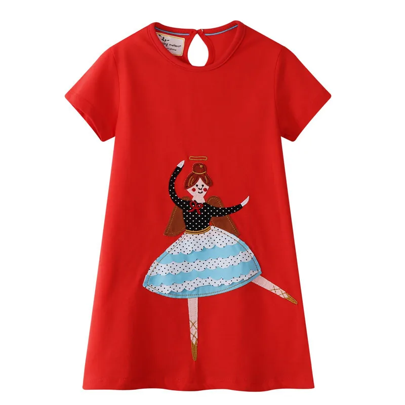 Jumping meter/вечерние платья для маленьких девочек; летнее платье с рисунком яблока; одежда с короткими рукавами для девочек; новые модные платья принцессы для детей - Цвет: W6159 red girl