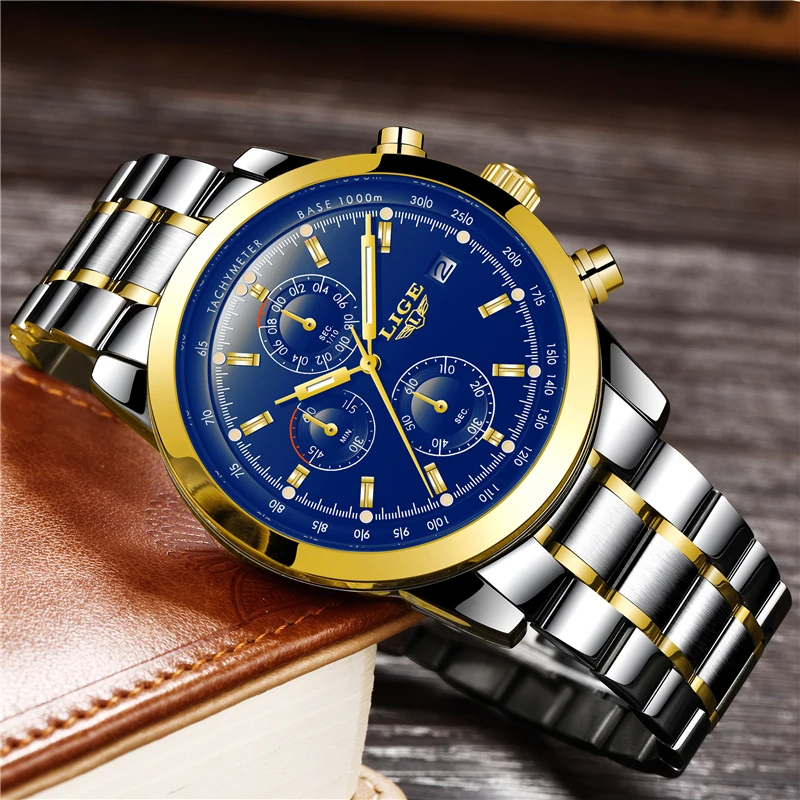 LIGE Watch Men Fashion Sport Quartz Clock Mens Watches Top Brand Luxury Full Steel Business Waterproof Watch Relogio Masculino