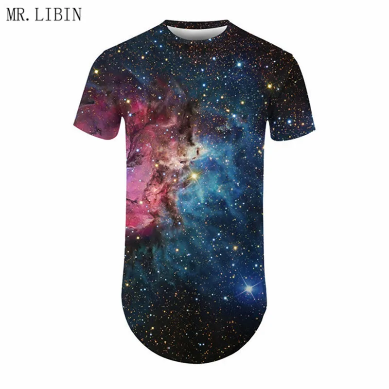 

Mens Hip Hop T Shirt Men 3D Starry Sky Digital Print T-shirt Hipster Curve Hem Short Sleeve tshirt Men Streetwear Tee Shirt
