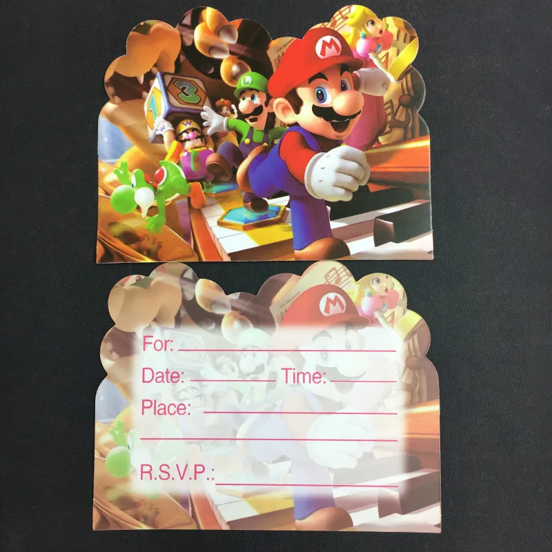 6pcs Cards Super Mario Design Paper Invitation Card For Kids Mario