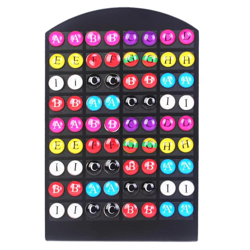 

36 pairs/set Women Anti Allergy English Letters Stud Earring Sets Colorful 8mm ABC Round Acrylic Earring Fashion Jewelry Brinco